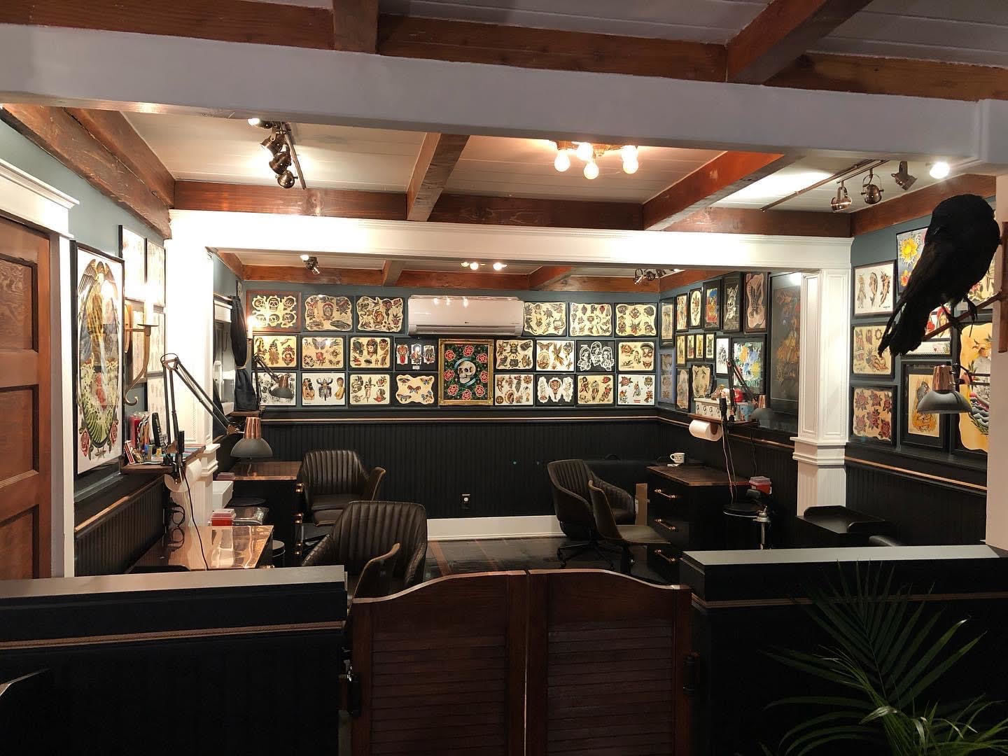 The gallery of work inside Memento Mori Tattoo in Napa